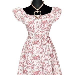 Cousins-Inspired Pink Toile Off-Shoulder Dress